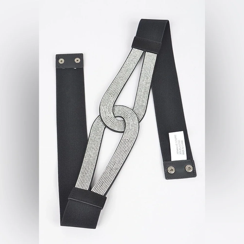 Black Rhinestone Infinity Elastic Corset Waist Statement Belt